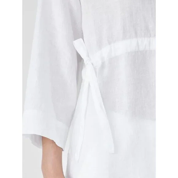 Eileen Fisher Handkerchief Linen Drawstring 3/4 Sleeves Top White Sz L - Picture 11 of 16